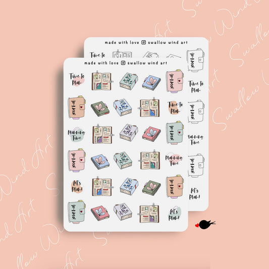 Books & Flowers Aesthetic Planner Stickers, Planning Time Journal Stickers - Swallow Wind Art