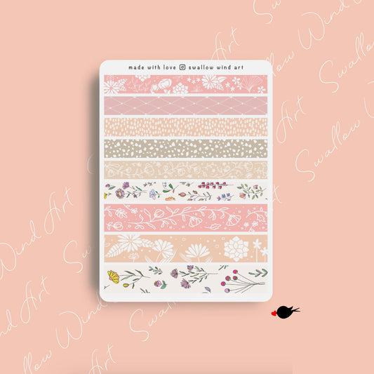 Floral Washi Strip Sticker Sheet - Swallow Wind Art